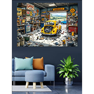 Retro Garaj Kalabalığı Dekoratif Kanvas - Mdf Ahşap Tablo 25x35 cm