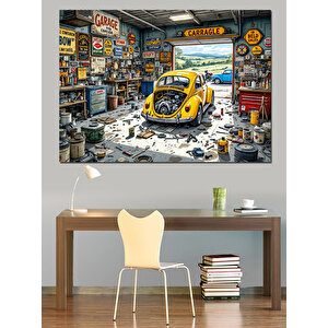 Retro Garaj Kalabalığı Dekoratif Kanvas - Mdf Ahşap Tablo