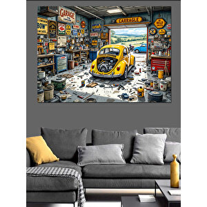 Retro Garaj Kalabalığı Dekoratif Kanvas - Mdf Ahşap Tablo