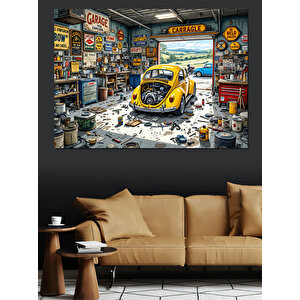 Retro Garaj Kalabalığı Dekoratif Kanvas - Mdf Ahşap Tablo 50x70 cm