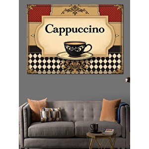 Retro Cappuccino Yazılı Poster Dekoratif Kanvas - Mdf Ahşap Tablo