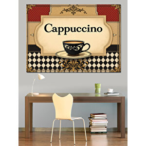 Retro Cappuccino Yazılı Poster Dekoratif Kanvas - Mdf Ahşap Tablo