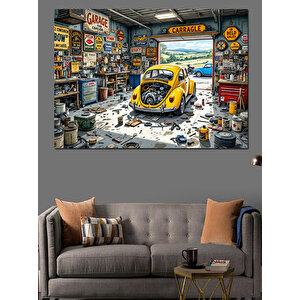 Retro Garaj Kalabalığı Dekoratif Kanvas - Mdf Ahşap Tablo 70x100 cm