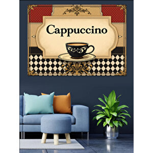 Retro Cappuccino Yazılı Poster Dekoratif Kanvas - Mdf Ahşap Tablo 100x140 cm
