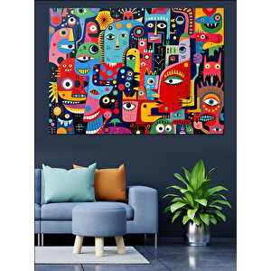 Soyut Renkli Canavarlar Dekoratif Kanvas - Mdf Ahşap Tablo 25x35 cm
