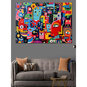 Soyut Renkli Canavarlar Dekoratif Kanvas - Mdf Ahşap Tablo 25x35 cm