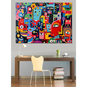 Soyut Renkli Canavarlar Dekoratif Kanvas - Mdf Ahşap Tablo 25x35 cm
