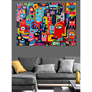 Soyut Renkli Canavarlar Dekoratif Kanvas - Mdf Ahşap Tablo