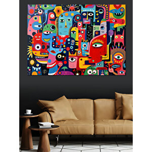 Soyut Renkli Canavarlar Dekoratif Kanvas - Mdf Ahşap Tablo