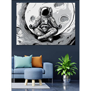Ay Üstünde Astronot Dekoratif Kanvas - Mdf Ahşap Tablo