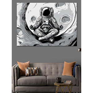 Ay Üstünde Astronot Dekoratif Kanvas - Mdf Ahşap Tablo