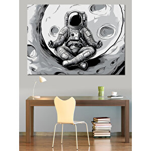 Ay Üstünde Astronot Dekoratif Kanvas - Mdf Ahşap Tablo 100x140 cm