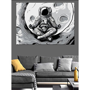 Ay Üstünde Astronot Dekoratif Kanvas - Mdf Ahşap Tablo 100x140 cm