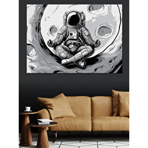 Ay Üstünde Astronot Dekoratif Kanvas - Mdf Ahşap Tablo 100x140 cm