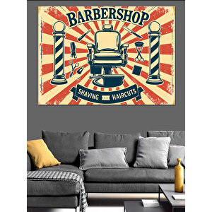Retro Berber Dükkanı Posteri Dekoratif Kanvas - Mdf Ahşap Tablo