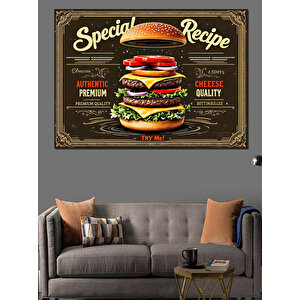 Retro Burger Menü Posteri Dekoratif Kanvas - Mdf Ahşap Tablo 25x35 cm