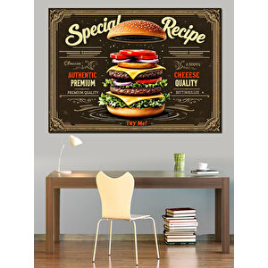 Retro Burger Menü Posteri Dekoratif Kanvas - Mdf Ahşap Tablo 25x35 cm