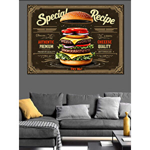 Retro Burger Menü Posteri Dekoratif Kanvas - Mdf Ahşap Tablo 25x35 cm