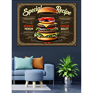 Retro Burger Menü Posteri Dekoratif Kanvas - Mdf Ahşap Tablo