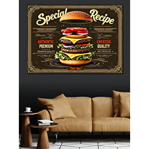Retro Burger Menü Posteri Dekoratif Kanvas - Mdf Ahşap Tablo