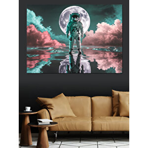 Ay Işığında Astronot Dekoratif Kanvas - Mdf Ahşap Tablo 100x140 cm