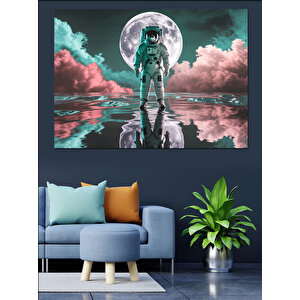 Ay Işığında Astronot Dekoratif Kanvas - Mdf Ahşap Tablo 100x140 cm