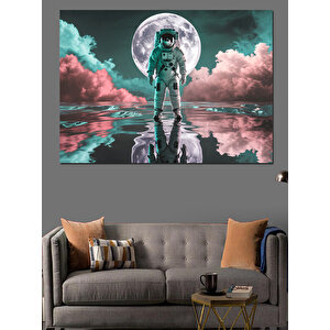 Ay Işığında Astronot Dekoratif Kanvas - Mdf Ahşap Tablo 100x140 cm