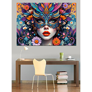 Renkli Maskeli Kadın Dekoratif Kanvas - Mdf Ahşap Tablo 35x50 cm