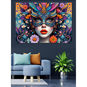 Renkli Maskeli Kadın Dekoratif Kanvas - Mdf Ahşap Tablo