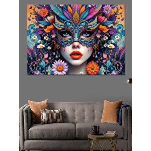Renkli Maskeli Kadın Dekoratif Kanvas - Mdf Ahşap Tablo