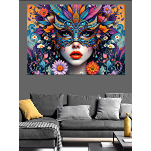Renkli Maskeli Kadın Dekoratif Kanvas - Mdf Ahşap Tablo 70x100 cm
