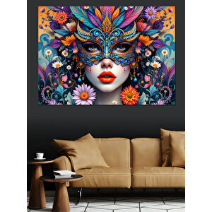 Renkli Maskeli Kadın Dekoratif Kanvas - Mdf Ahşap Tablo 70x100 cm