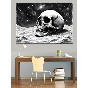 Ay Işığında Kafatası Dekoratif Kanvas - Mdf Ahşap Tablo 100x140 cm