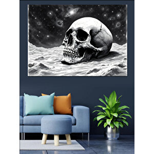 Ay Işığında Kafatası Dekoratif Kanvas - Mdf Ahşap Tablo