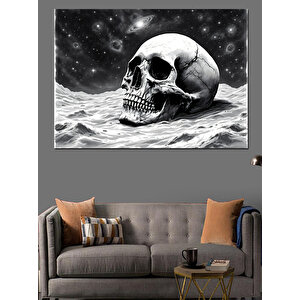 Ay Işığında Kafatası Dekoratif Kanvas - Mdf Ahşap Tablo