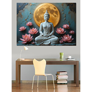 Ay Altında Meditasyon Buda Dekoratif Kanvas - Mdf Ahşap Tablo 25x35 cm