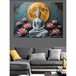 Ay Altında Meditasyon Buda Dekoratif Kanvas - Mdf Ahşap Tablo 25x35 cm