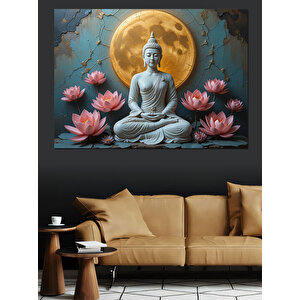 Ay Altında Meditasyon Buda Dekoratif Kanvas - Mdf Ahşap Tablo 25x35 cm