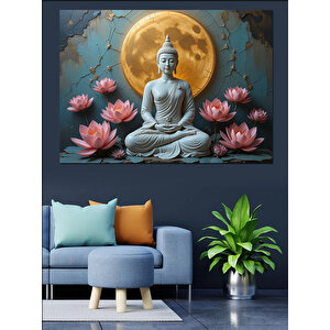 Ay Altında Meditasyon Buda Dekoratif Kanvas - Mdf Ahşap Tablo