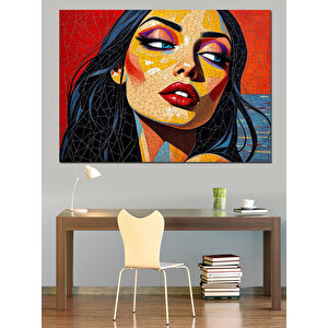 Renkli Pop Art Kadın Dekoratif Kanvas - Mdf Ahşap Tablo 100x140 cm