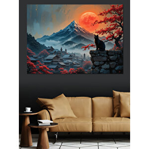 Kırmızı Ay Dağ Manzarası Dekoratif Kanvas - Mdf Ahşap Tablo