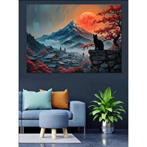 Kırmızı Ay Dağ Manzarası Dekoratif Kanvas - Mdf Ahşap Tablo