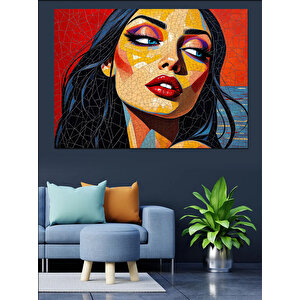 Renkli Pop Art Kadın Dekoratif Kanvas - Mdf Ahşap Tablo 70x100 cm
