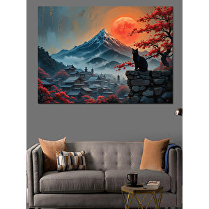 Kırmızı Ay Dağ Manzarası Dekoratif Kanvas - Mdf Ahşap Tablo 100x140 cm