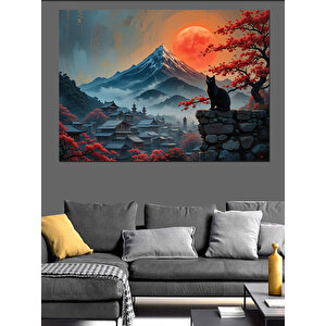 Kırmızı Ay Dağ Manzarası Dekoratif Kanvas - Mdf Ahşap Tablo 100x140 cm