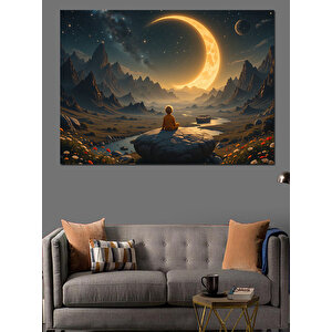 Ay Manzarasında Meditasyon Dekoratif Kanvas - Mdf Ahşap Tablo 70x100 cm