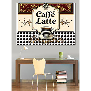 Retro Caffè Latte Tabelası Dekoratif Kanvas - Mdf Ahşap Tablo 25x35 cm