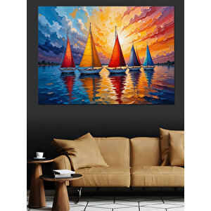 Renkli Yelkenli Tekneler Dekoratif Kanvas - Mdf Ahşap Tablo 100x140 cm