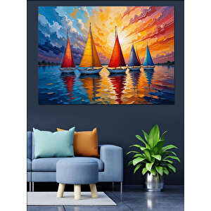 Renkli Yelkenli Tekneler Dekoratif Kanvas - Mdf Ahşap Tablo