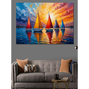 Renkli Yelkenli Tekneler Dekoratif Kanvas - Mdf Ahşap Tablo
